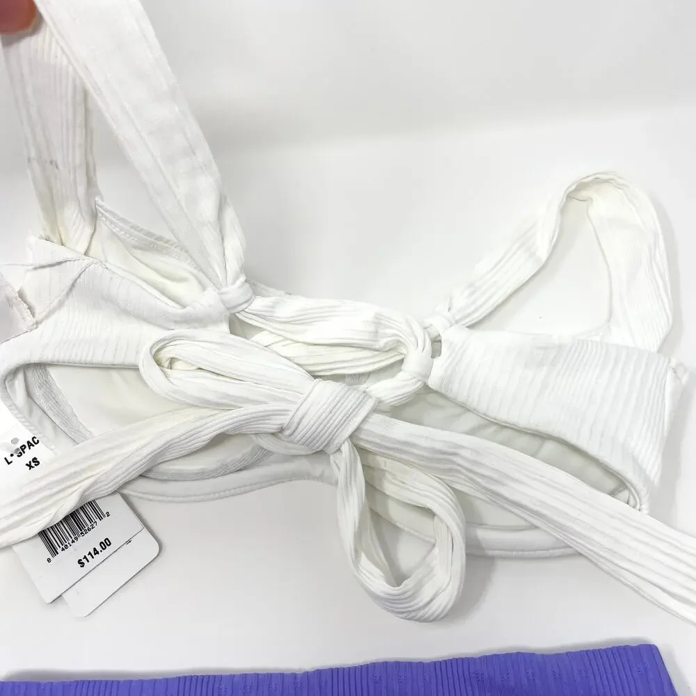 L*SPACE Camellia Desi Bikini Set In White Purple Size XS New